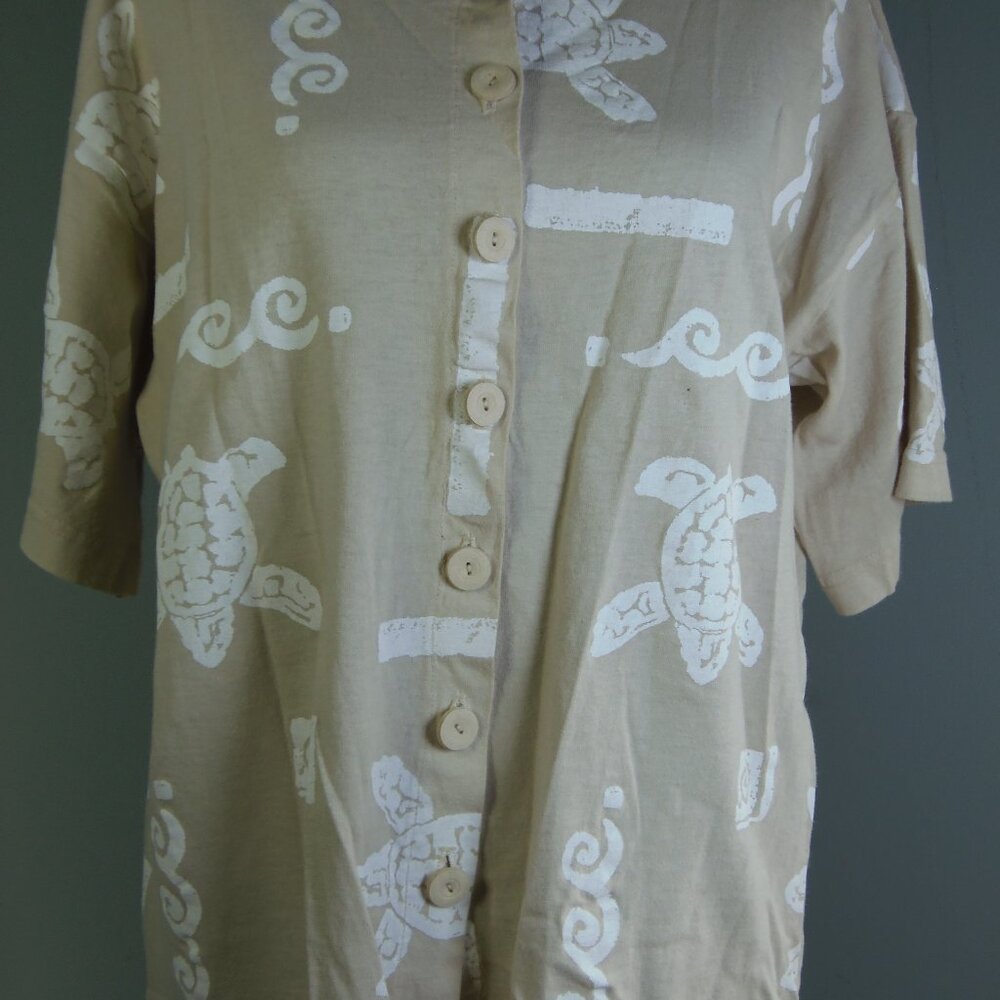 VTG Y2K Cotton Connection Tropical Button Up Short Sleeve Cardigan Lagenlook Vac